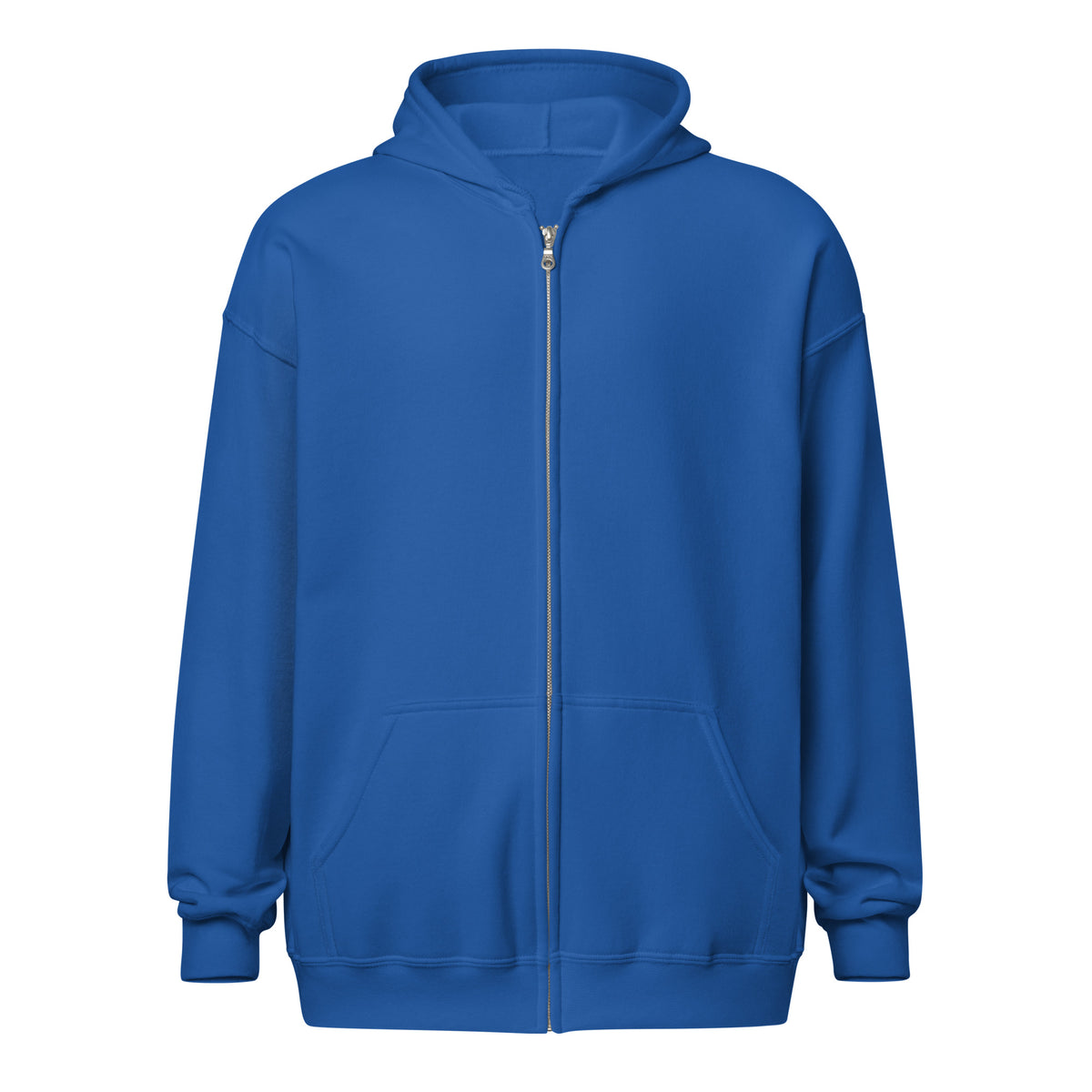 Front view of the Royal blue Ken Allen Iconic orangutan graphic zip-up hoodie