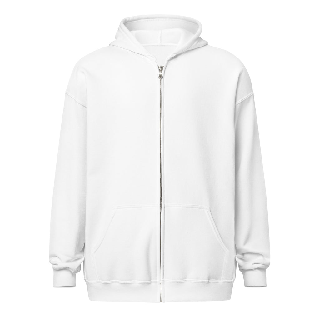 Front view of the White Ken Allen Iconic orangutan graphic zip-up hoodie