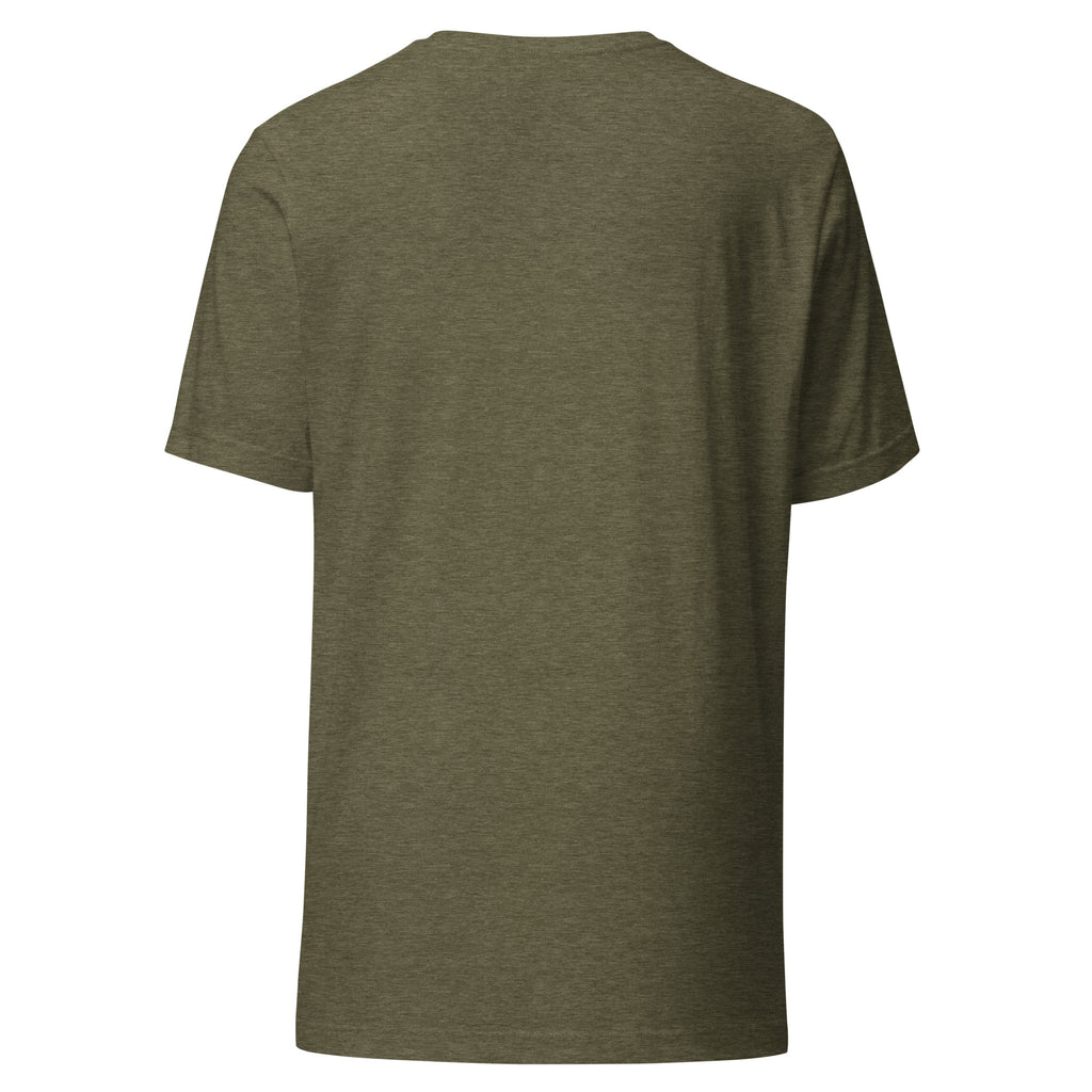Back view of the Heather Olive Ken Allen Legend orangutan graphic T-shirt