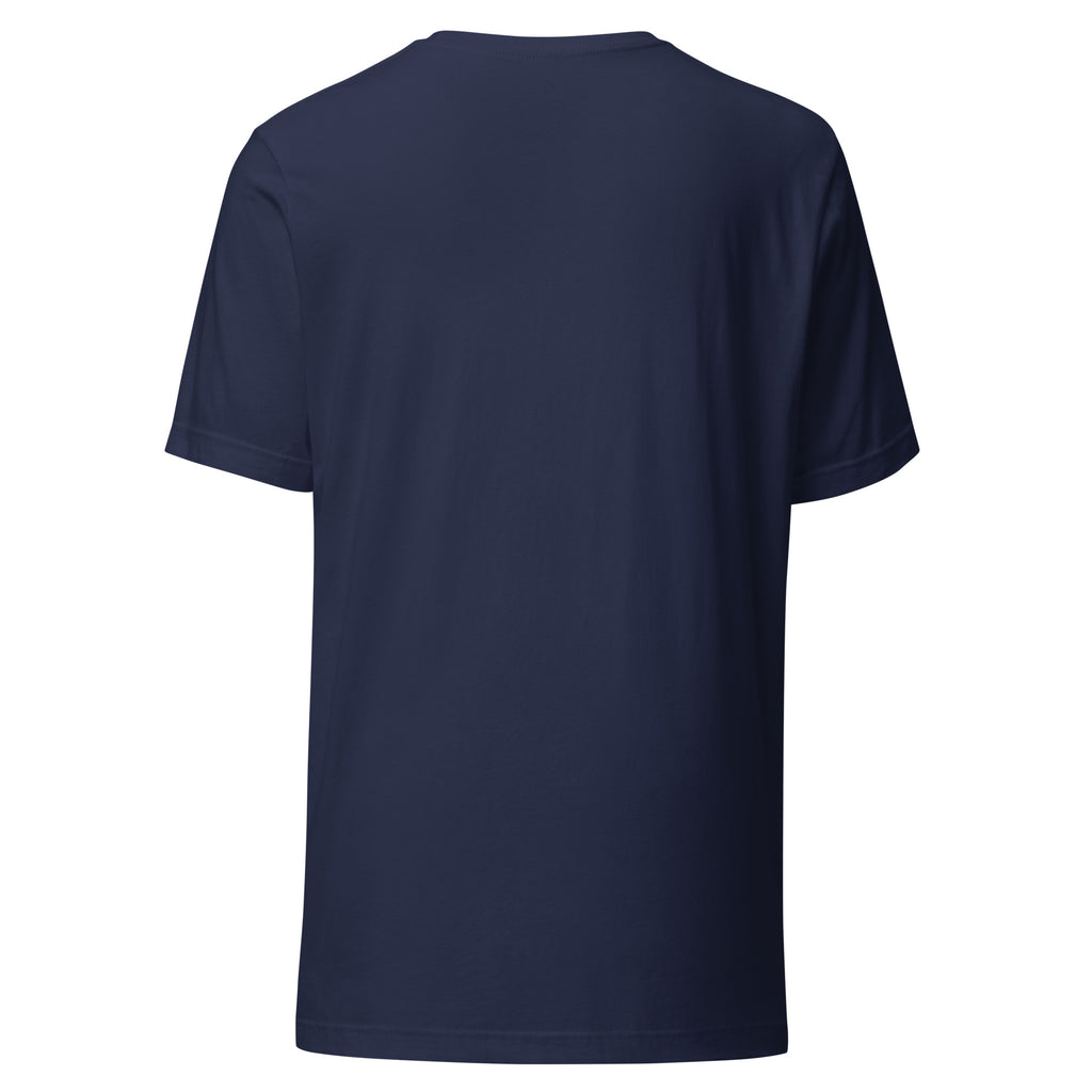 Back of navy Ken Allen Iconic unisex T-shirt with an unprinted back