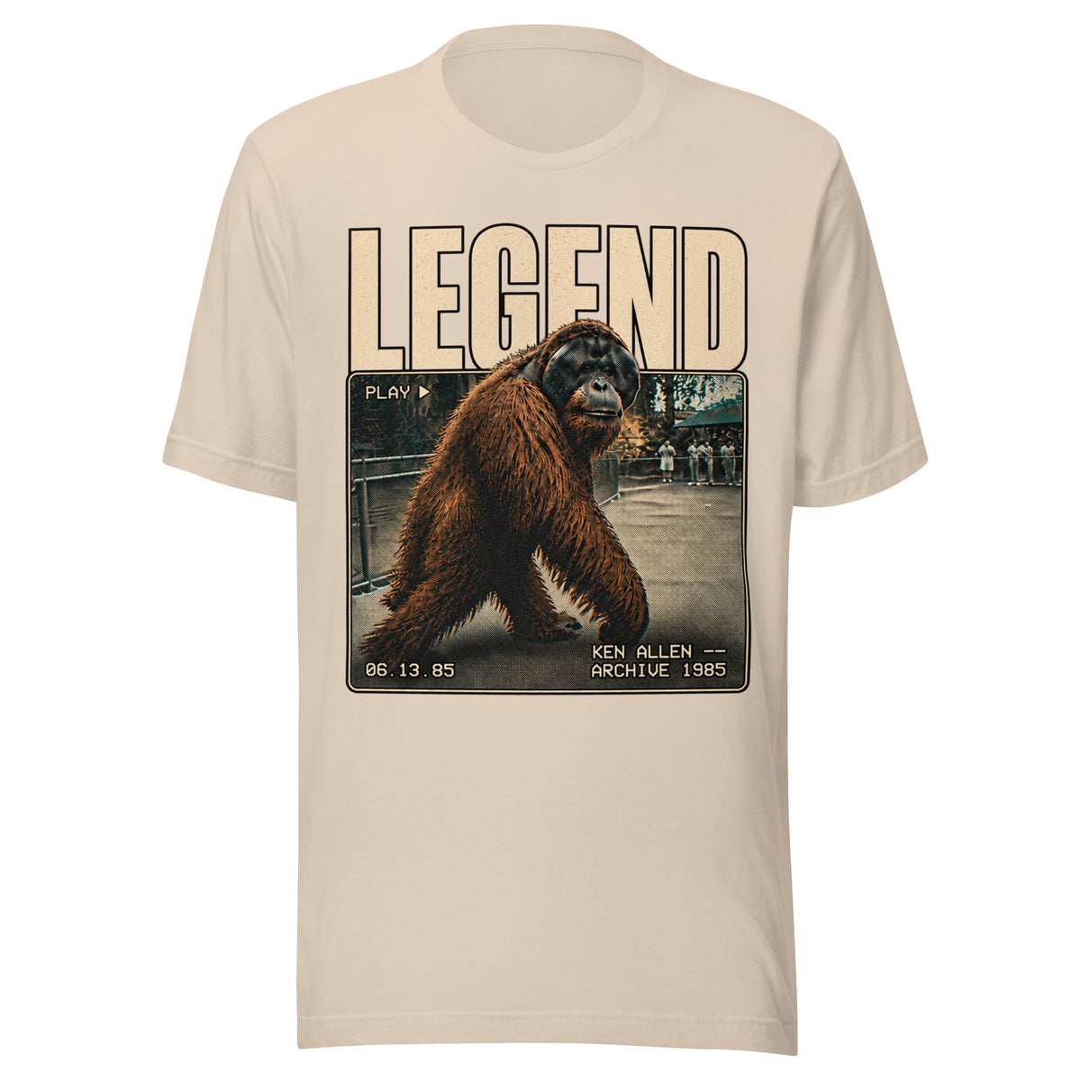 Front view of the Soft Cream Ken Allen Legend orangutan graphic T-shirt