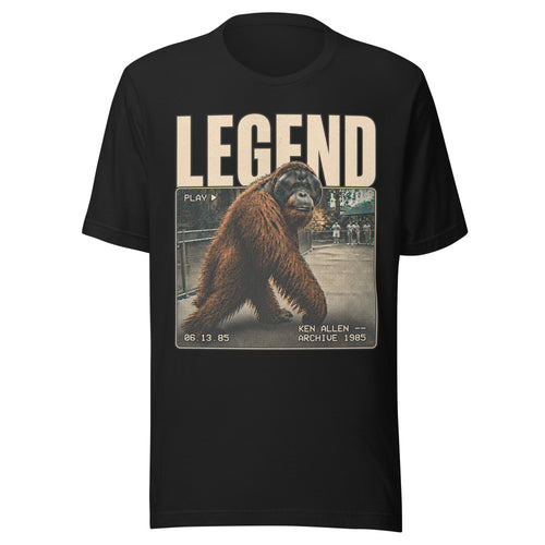 Front view of the Vintage Black Ken Allen Legend orangutan graphic T-shirt